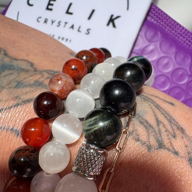Aura Grounding Fire Quartz Strand — Red Tiger's Eye, Carnelian & Obsidian (Queue #24)