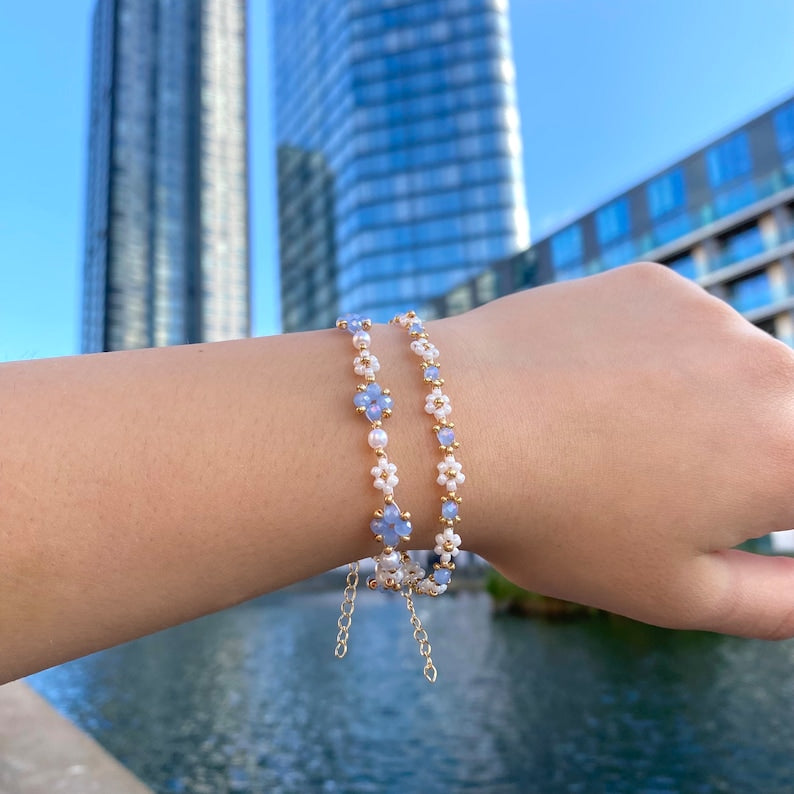 Aura Celestial Floral Strand — 18K Gold Plated Crystal Beaded Bracelet