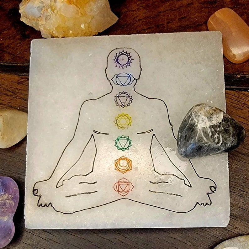 Aura Seven Chakras Selenite Charging Plate — Multi-Chakra Alignment Cleansing Slab