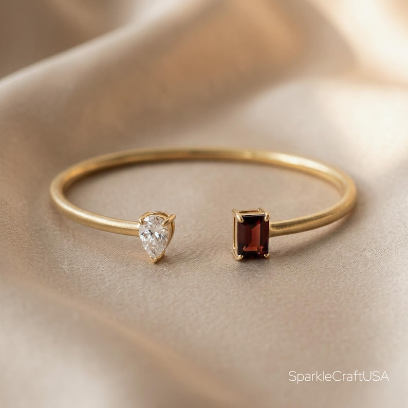 Custom Birthstone Open Cuff — Personal Cosmic Blueprint