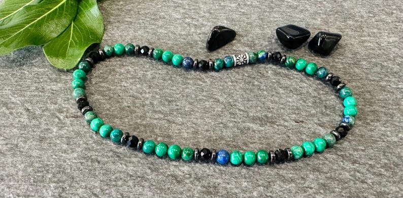 Aura Protection Malachite & Azurite Strand — Heart & Third Eye Alignment Talisman