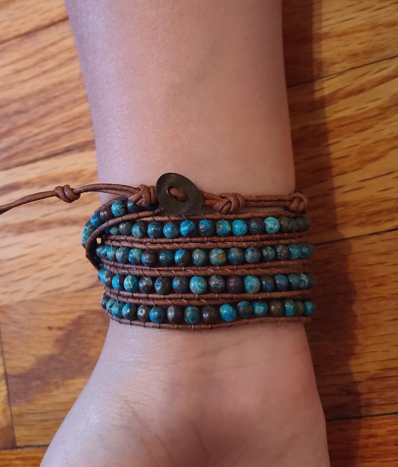 Aura Autumn Jasper Leather Wrap — Earth Grounding Bangle