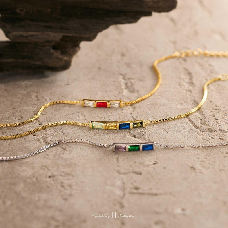 Aura Baguette Birthstone Bracelet — Custom Family Alignment Talisman