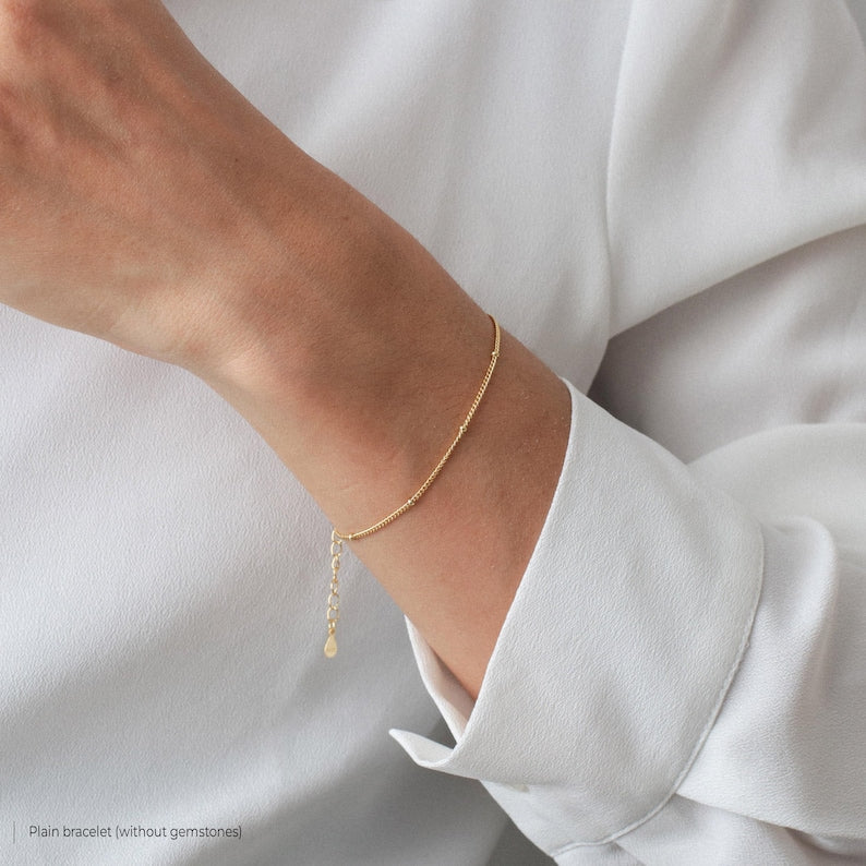 Aura Minimalist Gemstone Chain — Dainty 14K Gold Filled & Sterling Silver Birthstone Bracelet