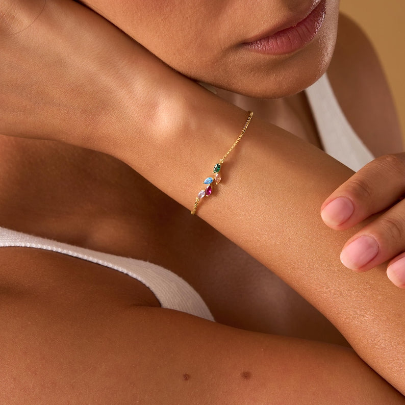 Custom Birthstone Leaf Bracelet — Botanical Cosmic Alignment
