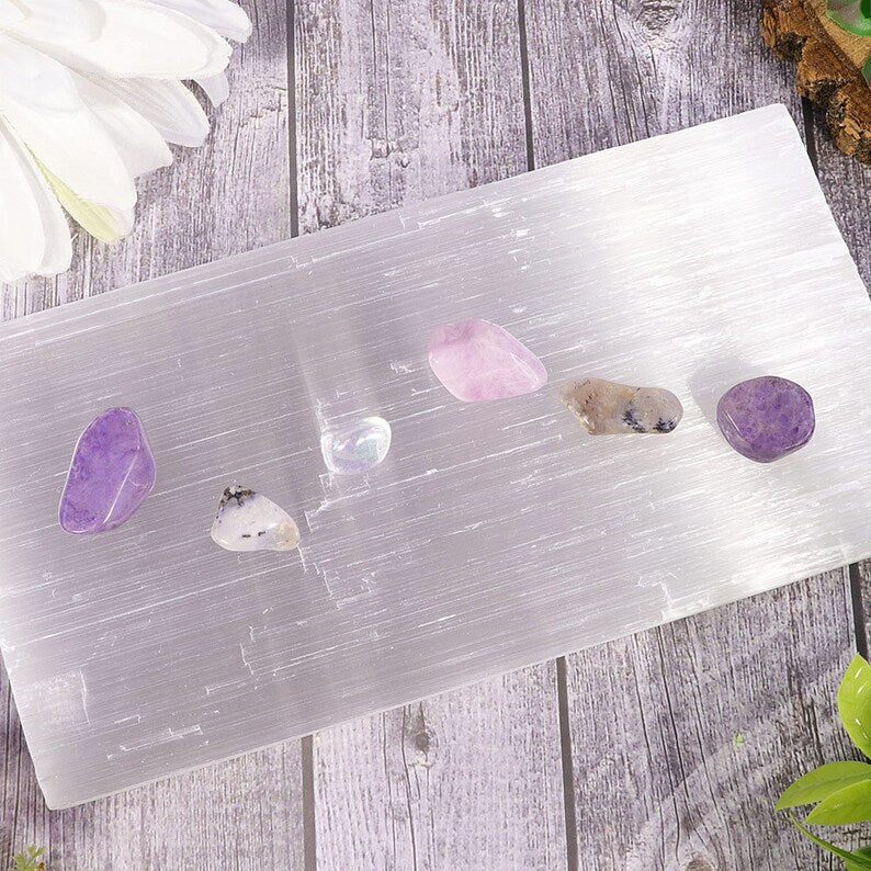 Aura Seven Chakras Selenite Charging Plate — Multi-Chakra Alignment Cleansing Slab