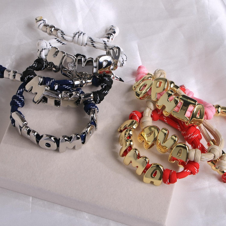 Aura Initial Knotted Bracelet — Custom Bubble Letter Alignment