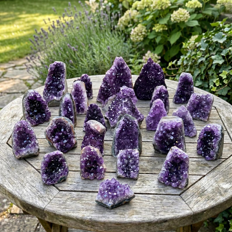 Aura Tranquility Amethyst Cluster — Raw Uruguay Violet Geode Altar Anchor