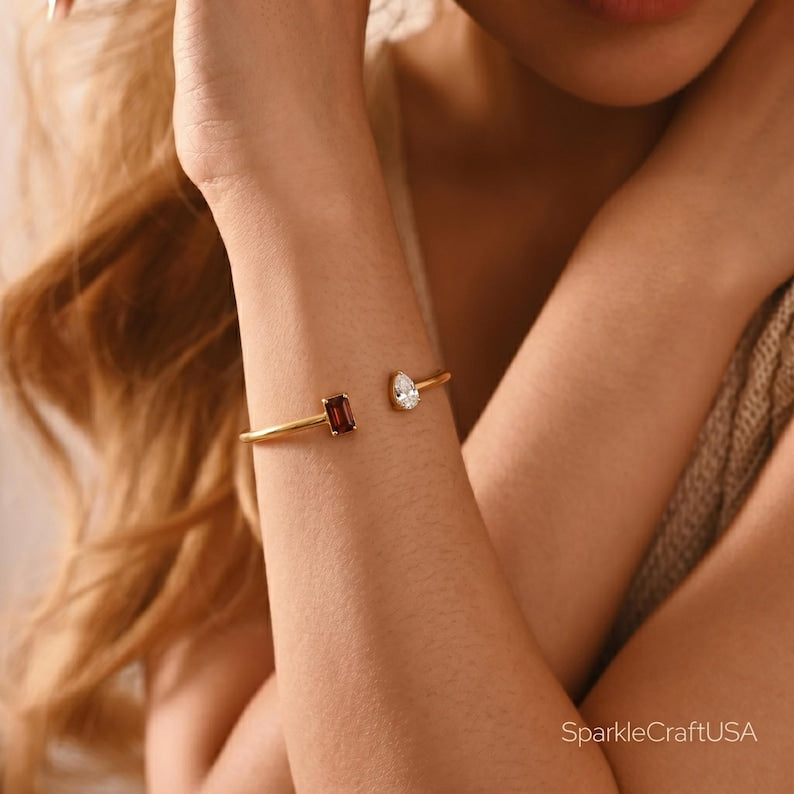 Custom Birthstone Open Cuff — Personal Cosmic Blueprint