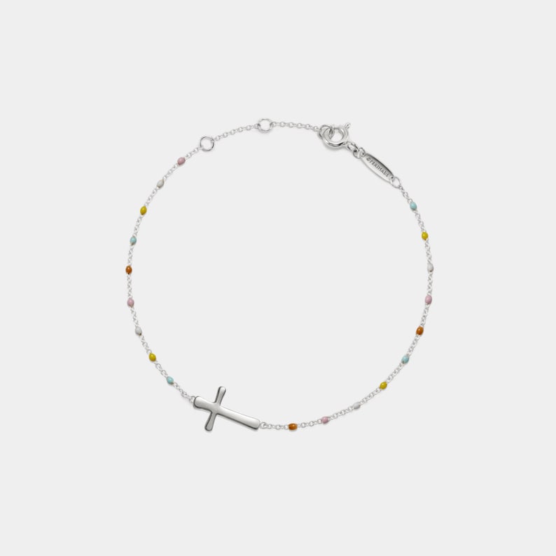Sacred Cross Enamel Bead Bracelet — Dainty Spiritual Alignment Strand