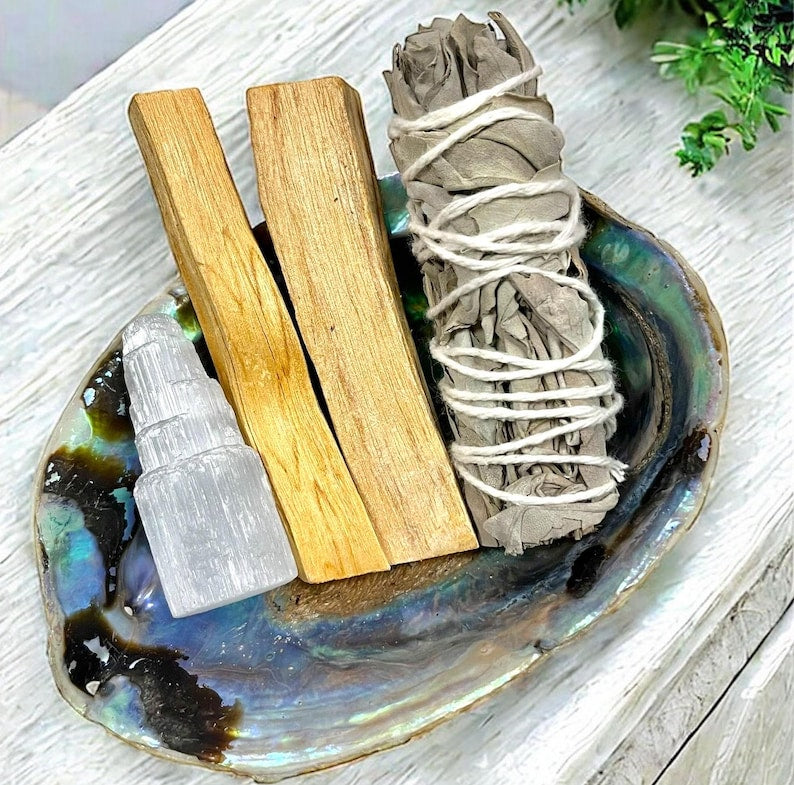 Aura Sacred Smudge & Aura Cleansing Kit — Palo Santo, Sage & Abalone Shell Set