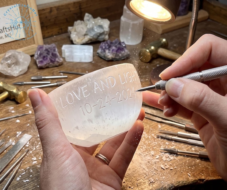 Aura Polished Selenite Charging Bowl — Crown Chakra Crystal Cleansing Vessel