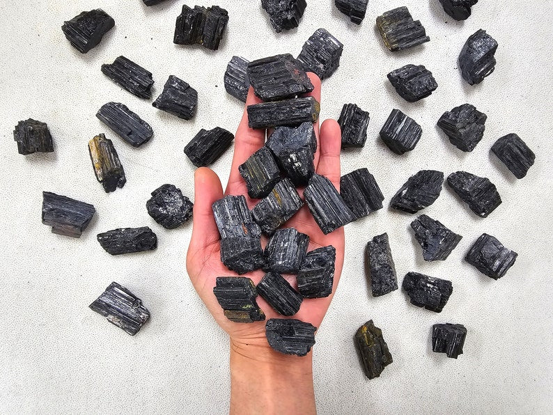 Aura Guardian Black Tourmaline Rough Stones — Raw Earth Grounding Chunks