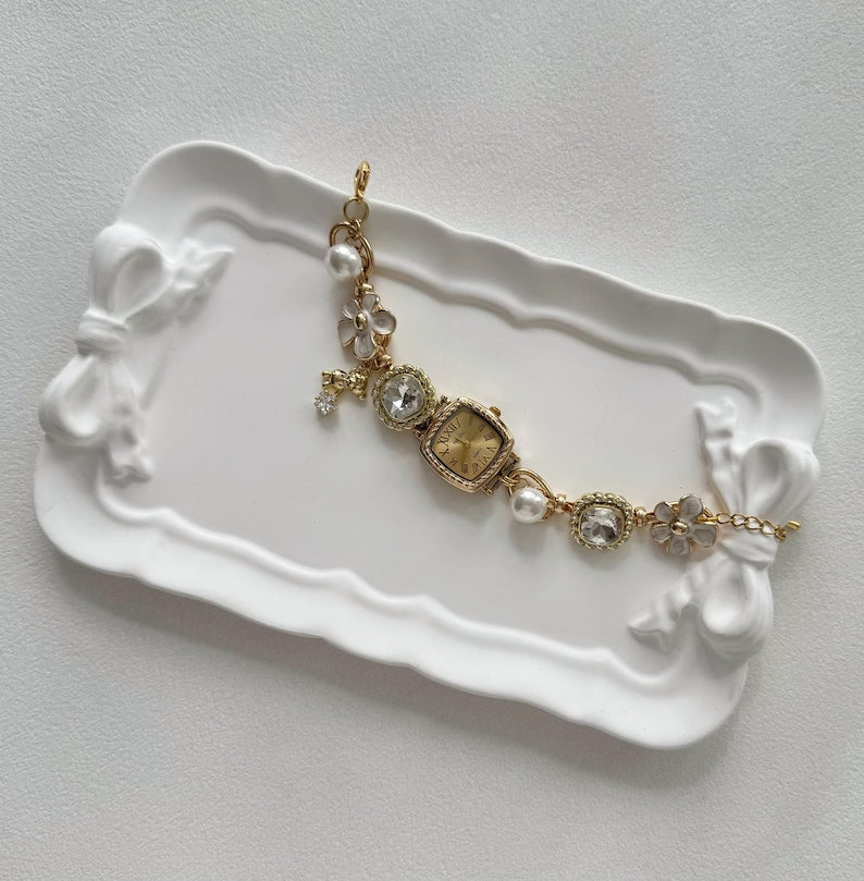 Aura Retro Charms Watch Bracelet — Pearl & Sacred Symbol Timepiece