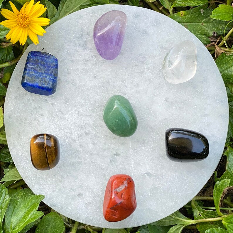 Aura Seven Chakras Selenite Charging Plate — Multi-Chakra Alignment Cleansing Slab
