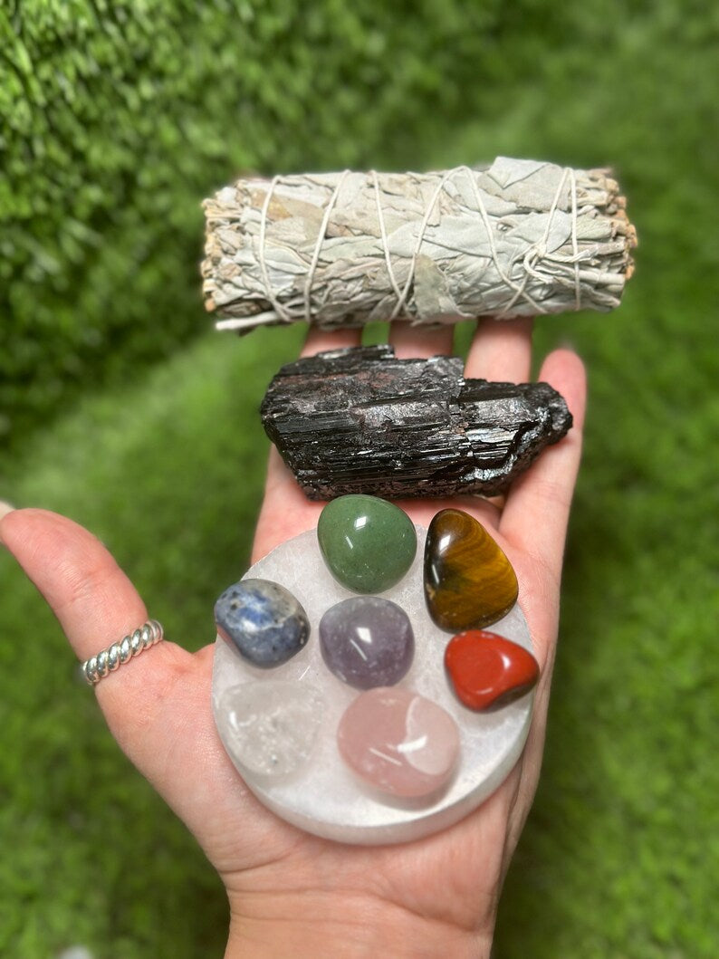 Aura Sanctuary Home Protection Kit — Sacred Black Tourmaline & Smudge Set