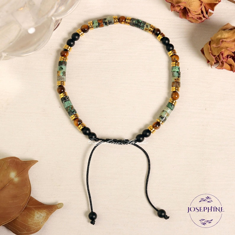 Aura Triple Protection Stacking Strand — African Turquoise, Tiger's Eye & Black Onyx
