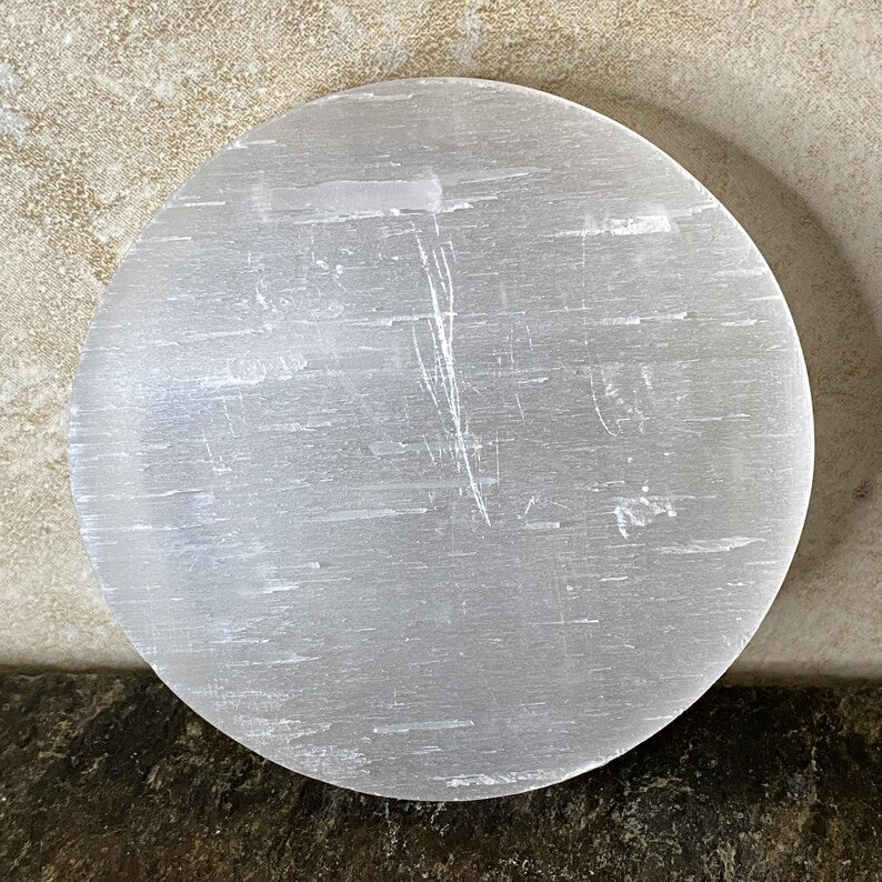 Aura Tree of Life Selenite Charging Plate — Sacred Geometry Altar Cleansing Slab