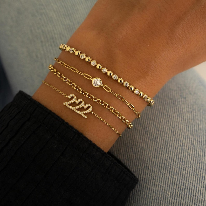 Dainty Beaded Bezel Tennis Bracelet — Luminous Orbit Aura