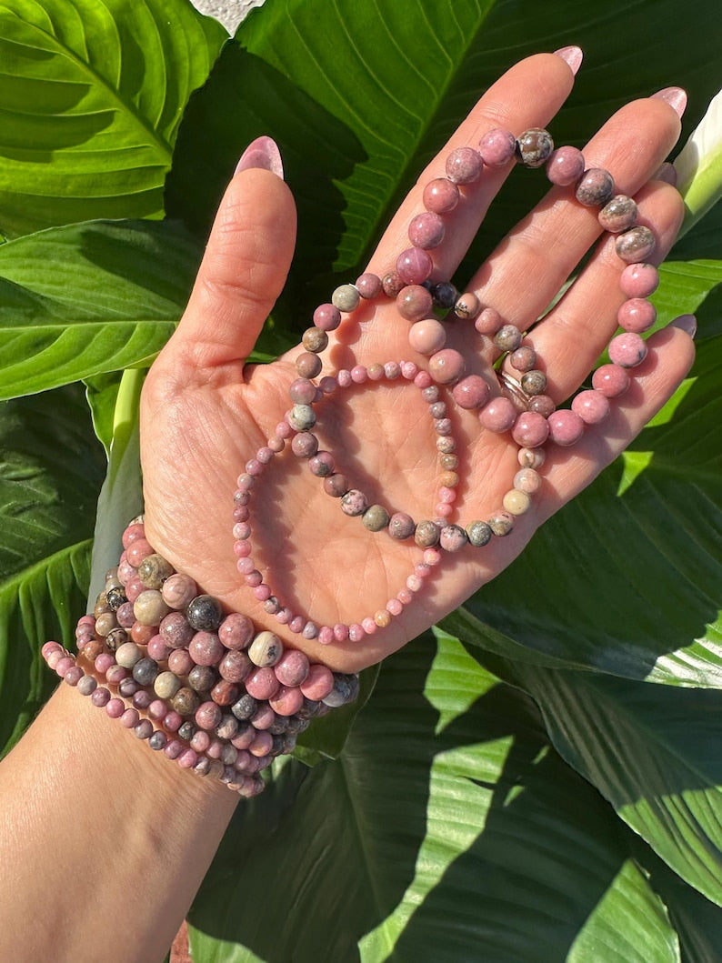 Aura Emotional Healing Strand — Grade-A Rhodonite Bracelet