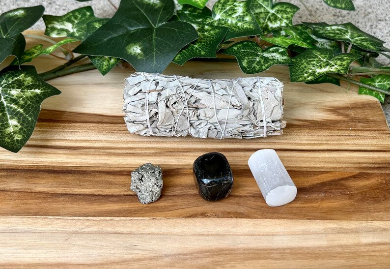 Aura Sanctuary Home Protection Kit — Sacred Black Tourmaline & Smudge Set (Queue #3)
