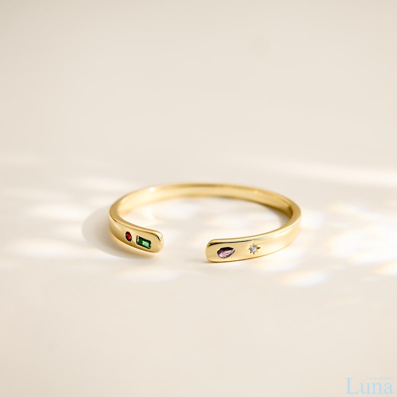 Aura Custom Constellation Cuff — 14K Gold Personalized Birthstone Bracelet