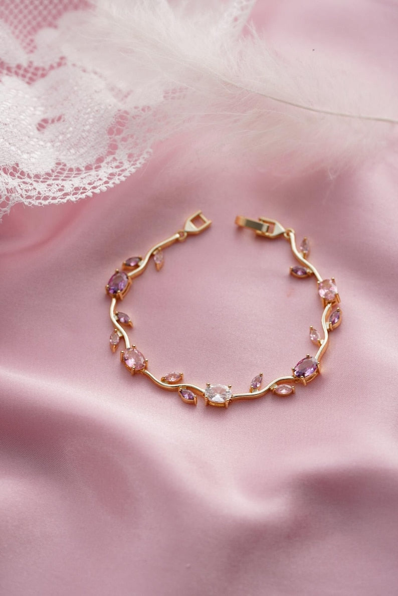 Aura Pastel Tulip Branch Strand — 18K Gold Plated Fairytale Floral Bracelet