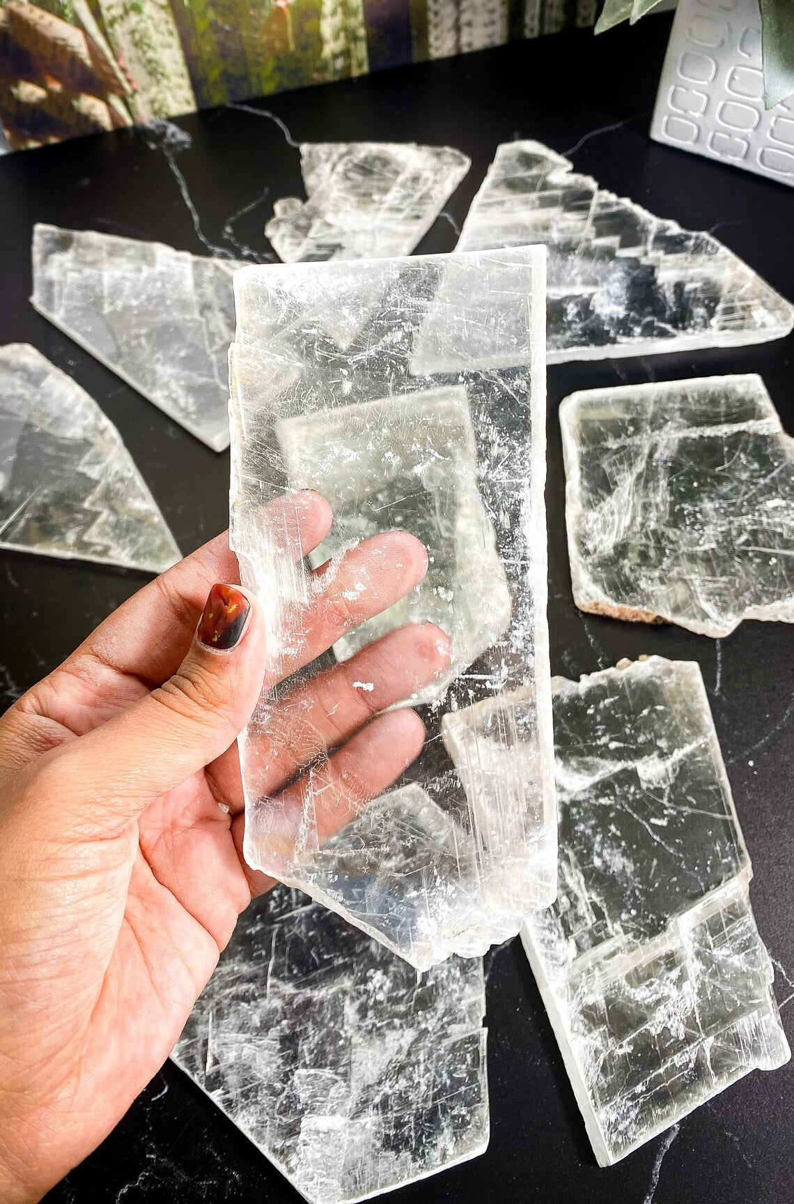 Aura Raw Selenite Slab — Altar Crystal Cleansing Block