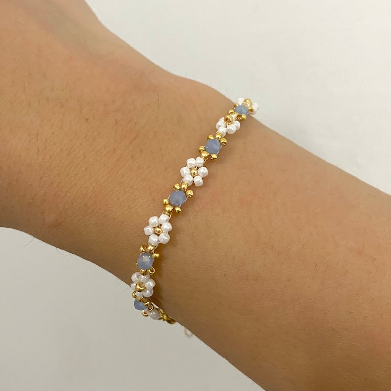 Aura Celestial Floral Strand — 18K Gold Plated Crystal Beaded Bracelet