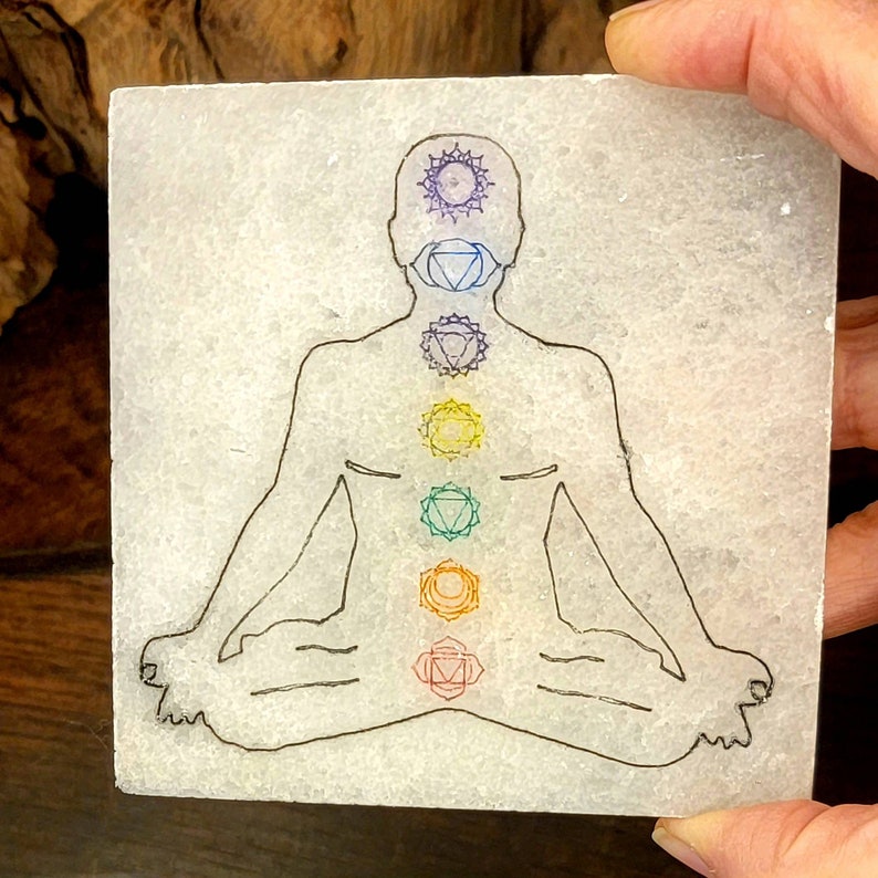 Aura Seven Chakras Selenite Charging Plate — Multi-Chakra Alignment Cleansing Slab