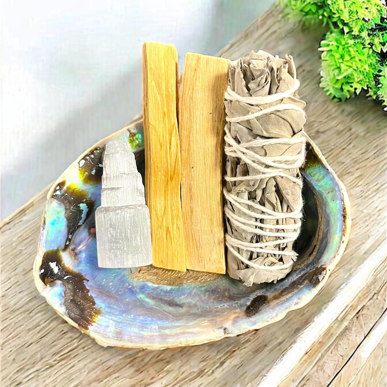 Aura Sacred Smudge & Aura Cleansing Kit — Palo Santo, Sage & Abalone Shell Set