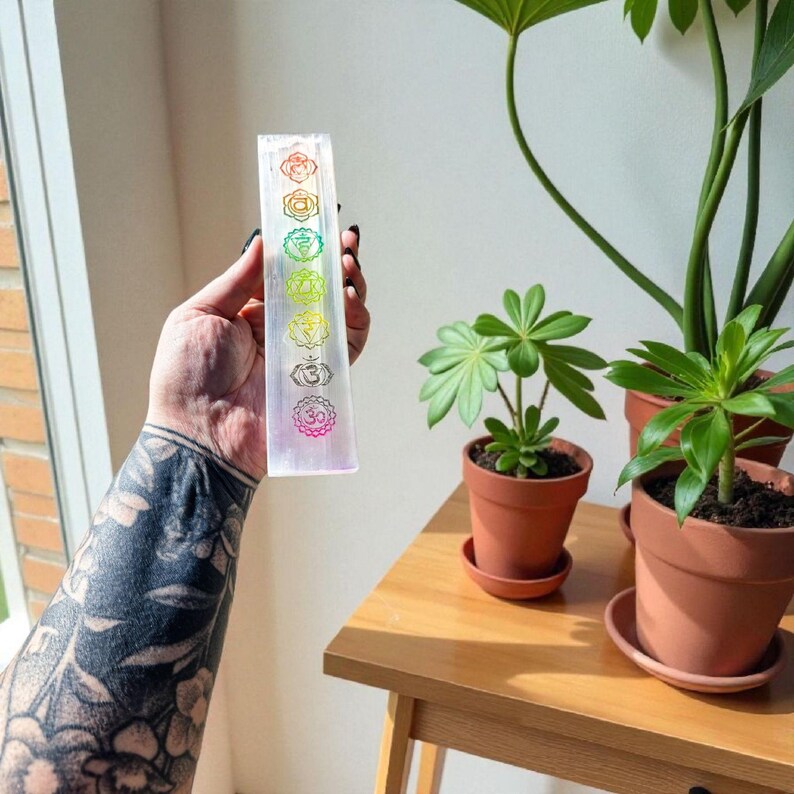 Aura Seven Chakras Selenite Charging Plate — Multi-Chakra Alignment Cleansing Slab