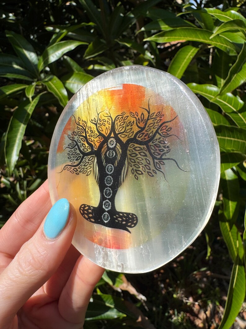 Aura Seven Chakras Selenite Charging Plate — Multi-Chakra Alignment Cleansing Slab
