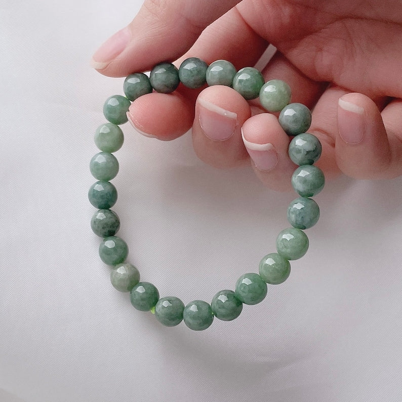 Aura Lucky Jade Bangle — Real Green Jadeite Bead Wristband