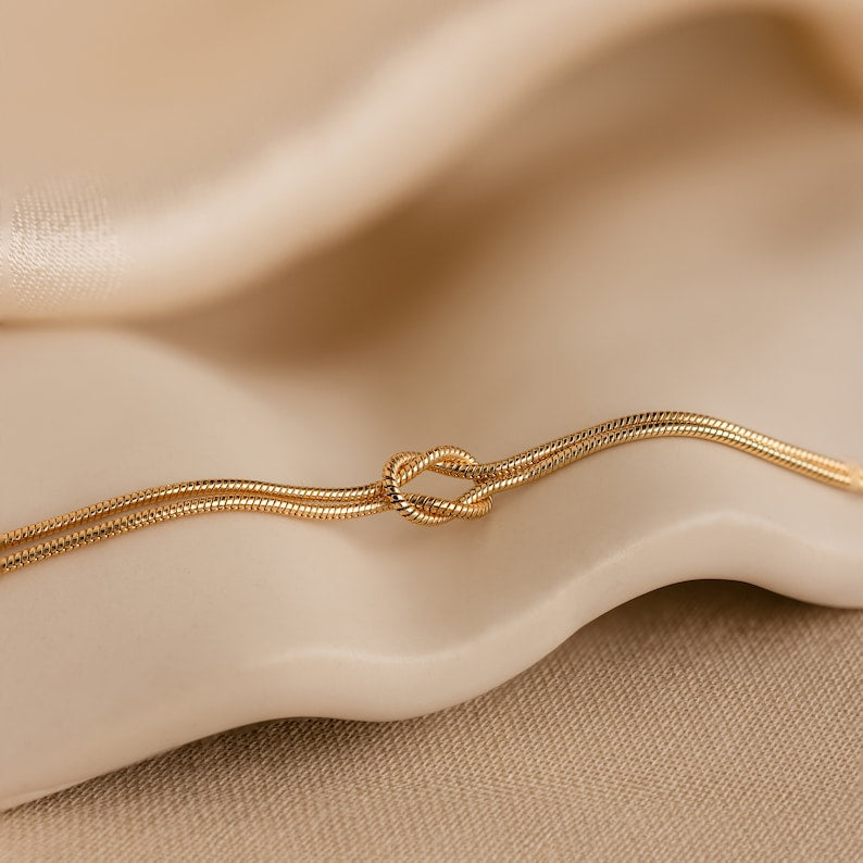 Aura Love Knot Double Strand — 18K Gold Plated Snake Chain Bracelet