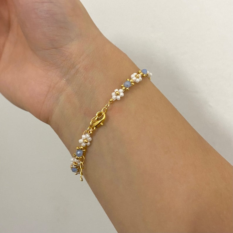 Aura Celestial Floral Strand — 18K Gold Plated Crystal Beaded Bracelet