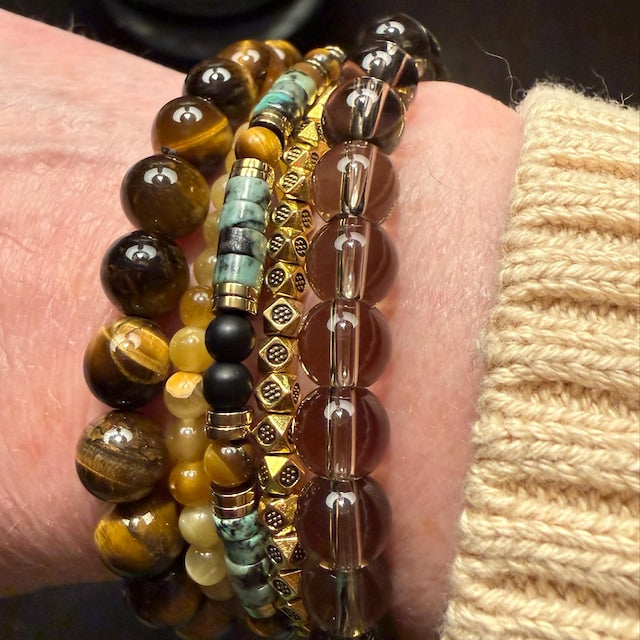 Aura Triple Protection Stacking Strand — African Turquoise, Tiger's Eye & Black Onyx