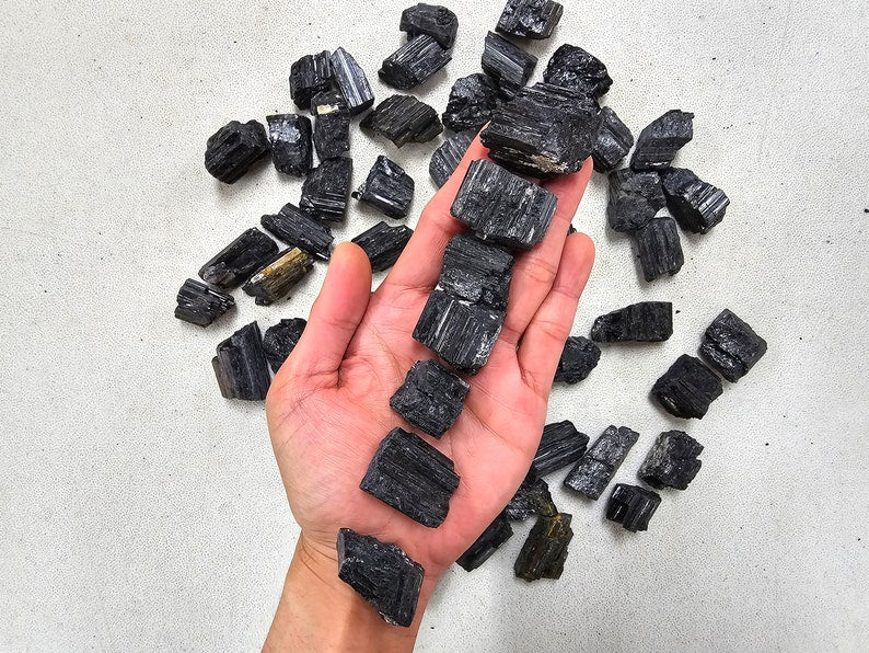 Aura Guardian Black Tourmaline Rough Stones — Raw Earth Grounding Chunks