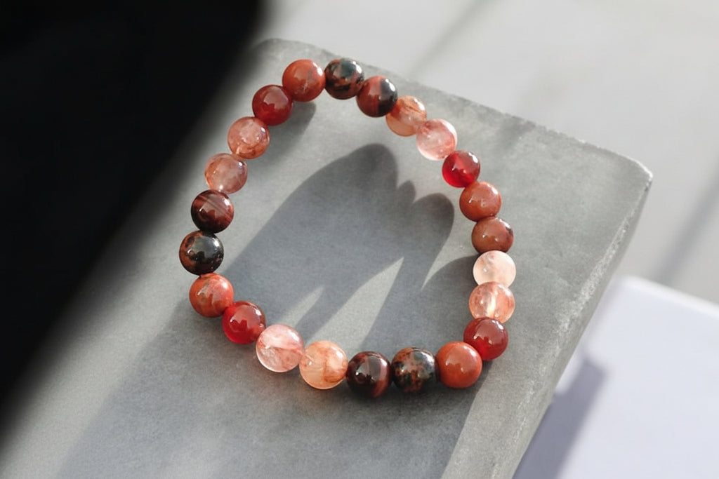 Aura Grounding Fire Quartz Strand — Red Tiger's Eye, Carnelian & Obsidian (Queue #24)