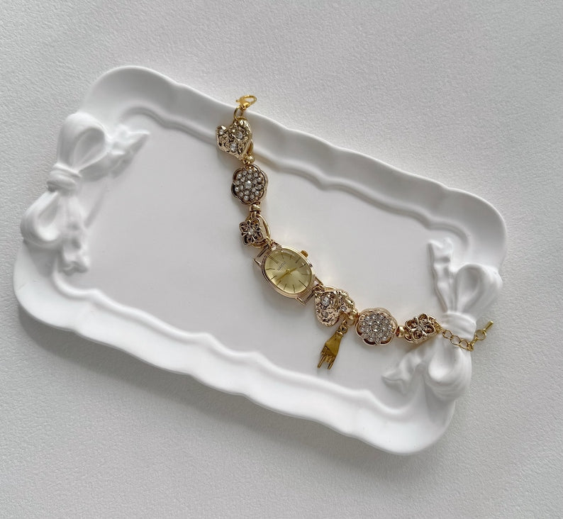 Aura Retro Charms Watch Bracelet — Pearl & Sacred Symbol Timepiece