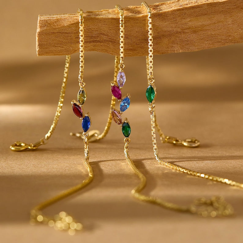 Custom Birthstone Leaf Bracelet — Botanical Cosmic Alignment
