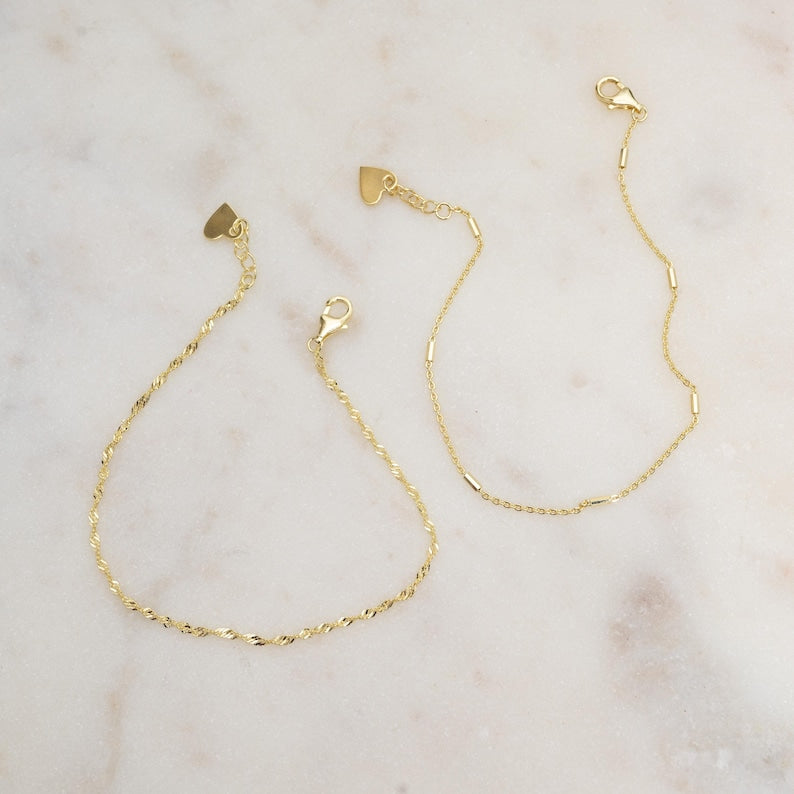 Dainty Twin Chain Bracelet Set — Minimalist Light & Twist Strands