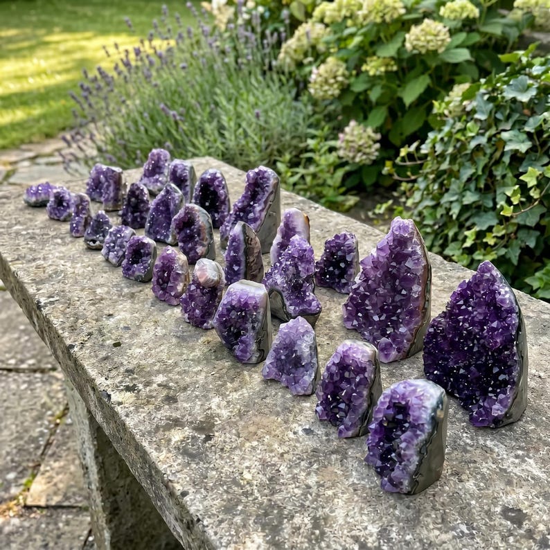 Aura Tranquility Amethyst Cluster — Raw Uruguay Violet Geode Altar Anchor