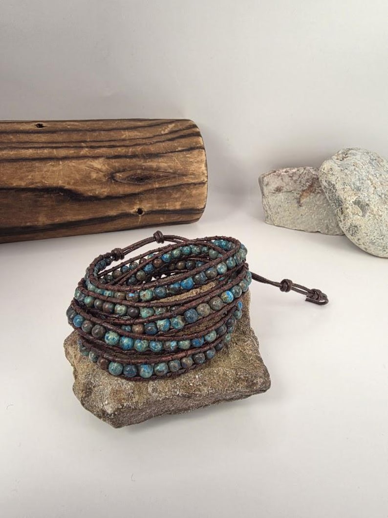 Aura Autumn Jasper Leather Wrap — Earth Grounding Bangle