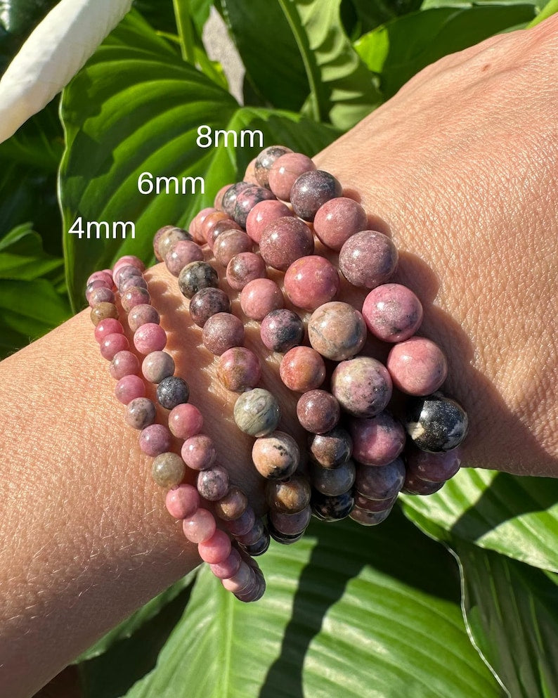 Aura Emotional Healing Strand — Grade-A Rhodonite Bracelet