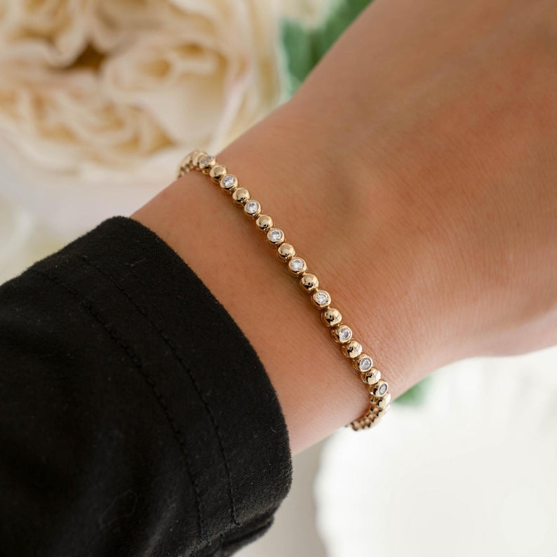Dainty Beaded Bezel Tennis Bracelet — Luminous Orbit Aura
