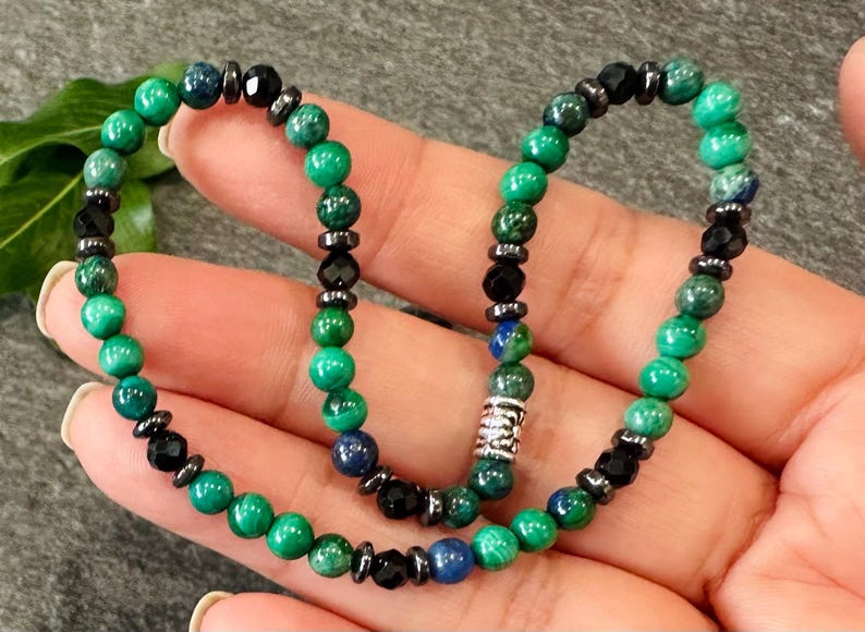 Aura Protection Malachite & Azurite Strand — Heart & Third Eye Alignment Talisman