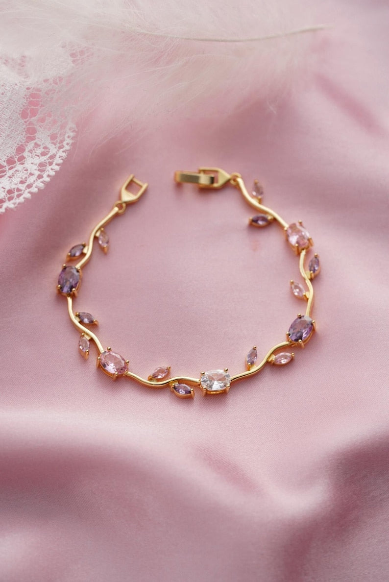Aura Pastel Tulip Branch Strand — 18K Gold Plated Fairytale Floral Bracelet