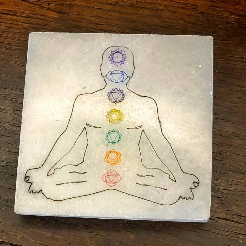 Aura Seven Chakras Selenite Charging Plate — Multi-Chakra Alignment Cleansing Slab