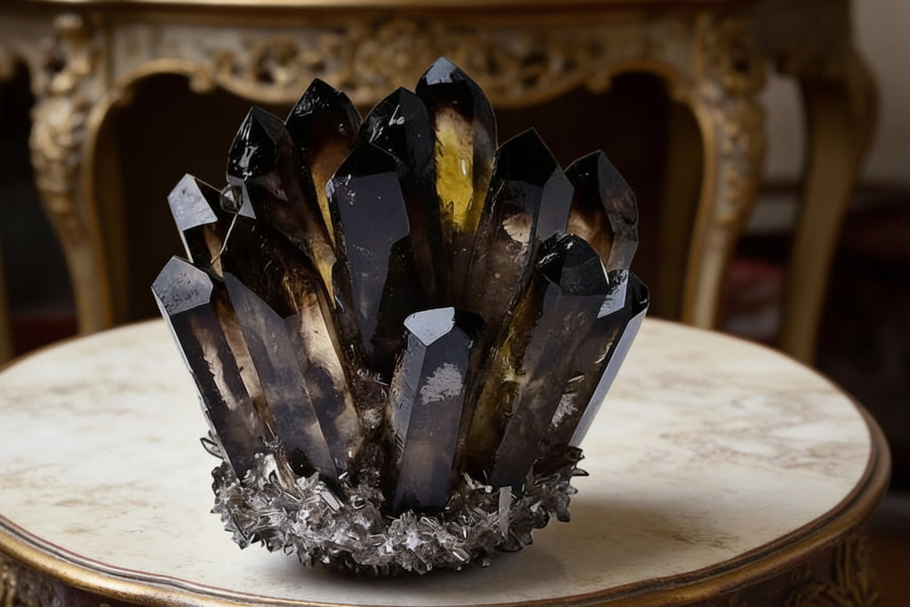 Aura Grounding Smoky Quartz Cluster — Raw Geode Altar Anchor